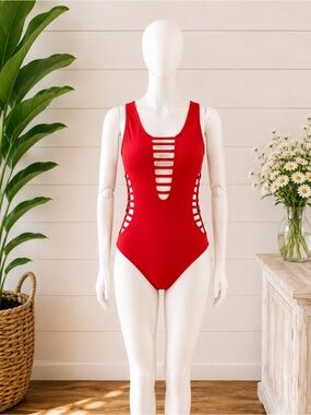 Red Strappy One-Piece Swimsuit - Women Swim